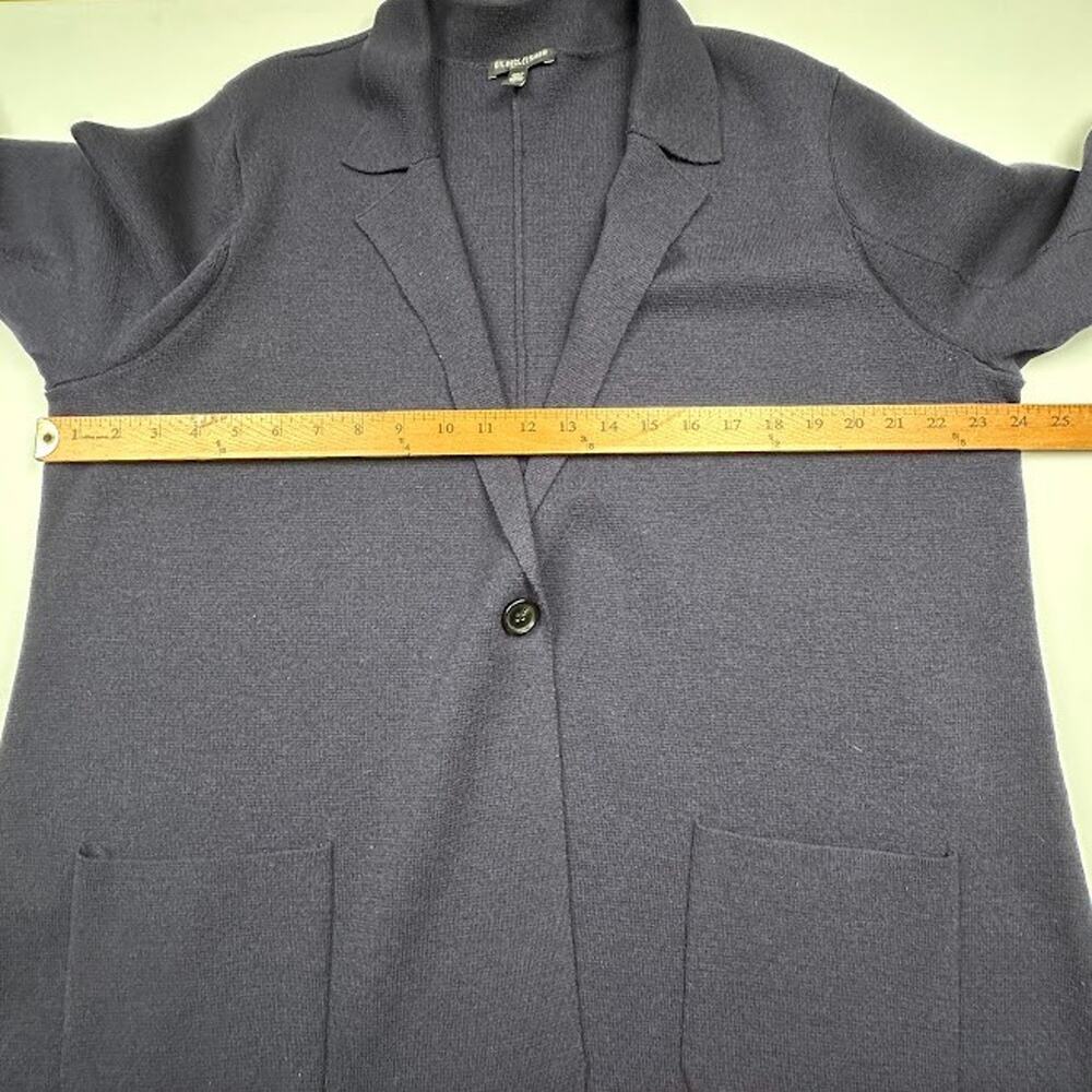 Eileen Fisher Sweater Womens 1X Navy Merino Wool Cardigan Preppy Career Neutral - Picture 9 of 11